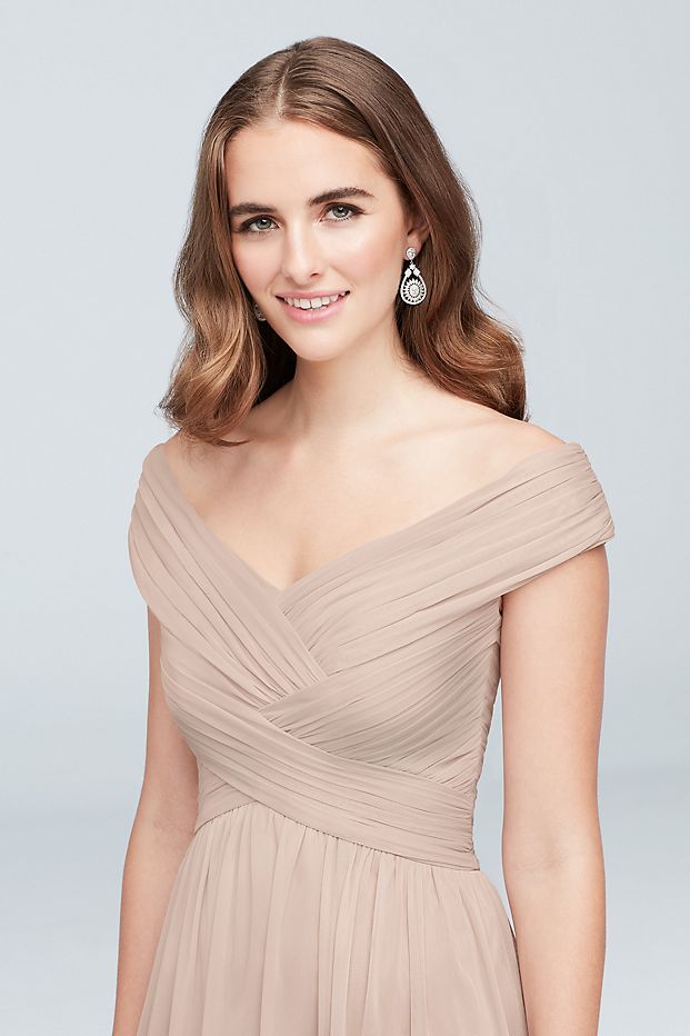 tailor shop custom made Crisscross Off-the-Shoulder Mesh Bridesmaid Dress iris petal pink champagne color plus size dress
