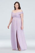tailor shop custom made Crisscross Off-the-Shoulder Mesh Bridesmaid Dress iris petal pink champagne color plus size dress