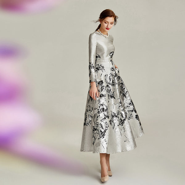 tailor shop custom made Elegant Jacquard Silver Banquet Lady  Dress mother of the bride dresses for weddings  dresses plus size