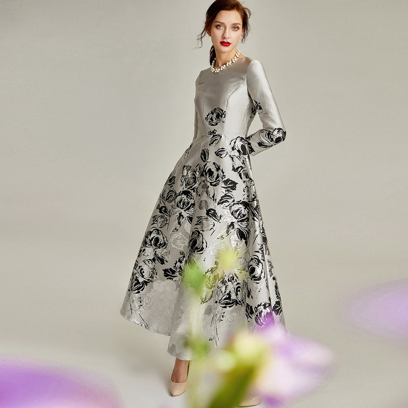 tailor shop custom made Elegant Jacquard Silver Banquet Lady  Dress mother of the bride dresses for weddings  dresses plus size