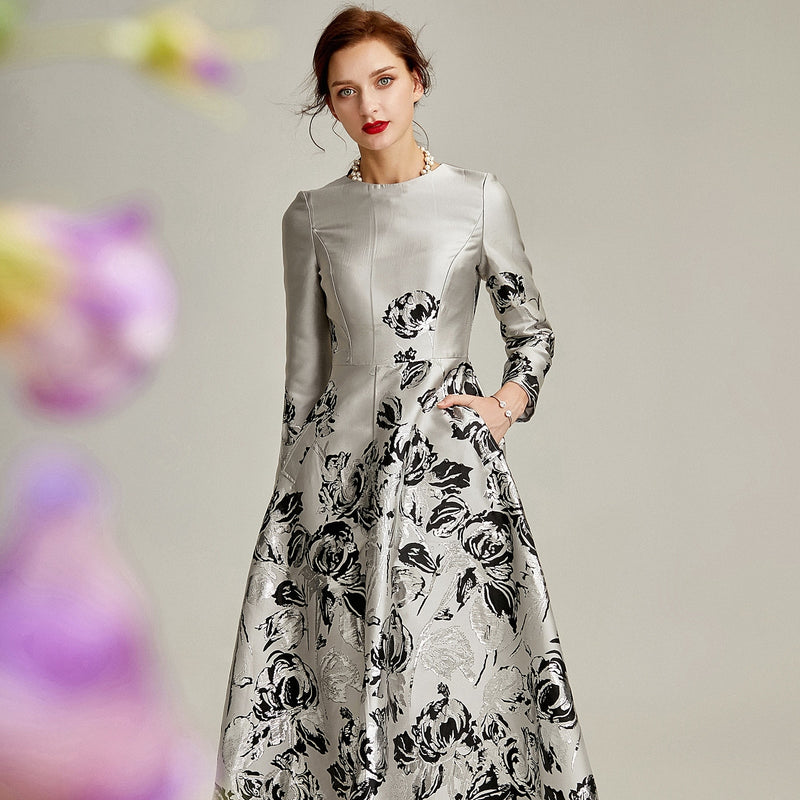 tailor shop custom made Elegant Jacquard Silver Banquet Lady  Dress mother of the bride dresses for weddings  dresses plus size