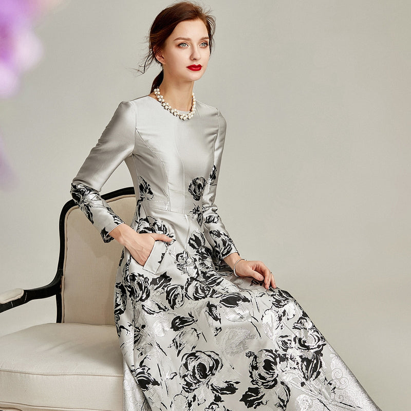 tailor shop custom made Elegant Jacquard Silver Banquet Lady  Dress mother of the bride dresses for weddings  dresses plus size