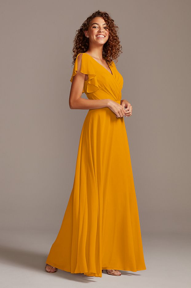 tailor shop custom made Flutter Sleeve Full Skirt Bridesmaid Dress dusty sage teal blue juniper sandy color bridesmaid dress