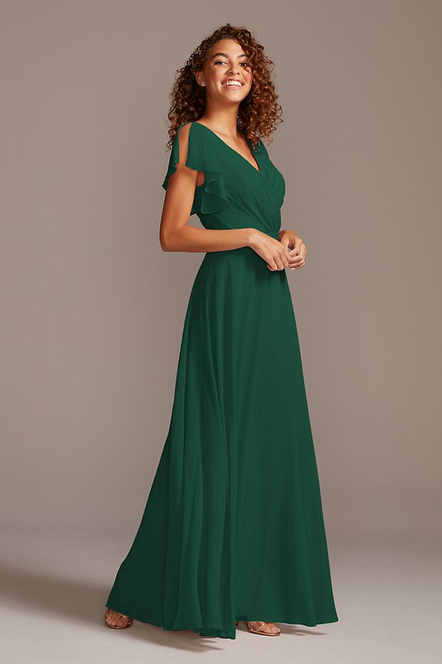 tailor shop custom made Flutter Sleeve Full Skirt Bridesmaid Dress dusty sage teal blue juniper sandy color bridesmaid dress