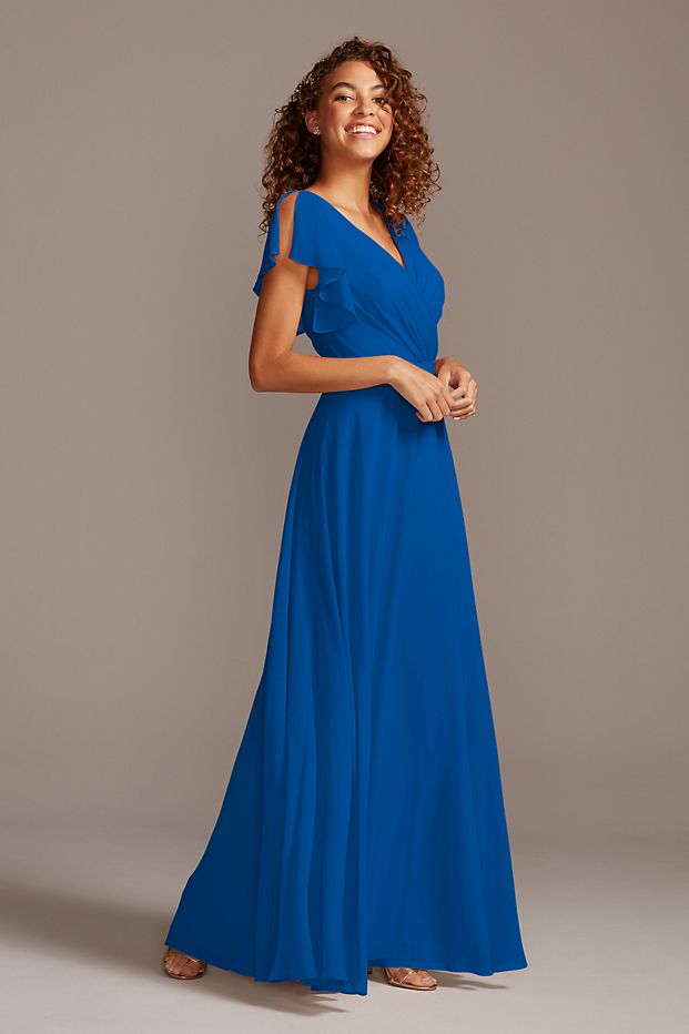 tailor shop custom made Flutter Sleeve Full Skirt Bridesmaid Dress dusty sage teal blue juniper sandy color bridesmaid dress