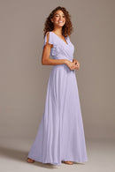 Tailor Shop Custom Made Flutter Sleeve Full Skirt Bridesmaid Dress Purple Desert Coral Iris Dark Grey Color Bridesmaid Dress