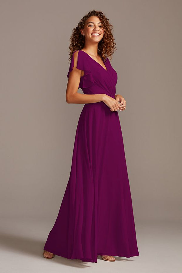 Tailor Shop Custom Made Flutter Sleeve Full Skirt Bridesmaid Dress Purple Desert Coral Iris Dark Grey Color Bridesmaid Dress