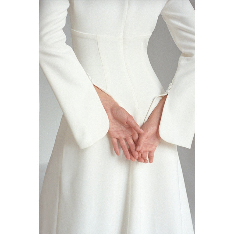 Tailor Shop Custom Made French Light Wedding Dress Satin Simple Long-sleeved Mori   Thin Travel Shot Small Trailing V-neck