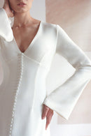 Tailor Shop Custom Made French Light Wedding Dress Satin Simple Long-sleeved Mori   Thin Travel Shot Small Trailing V-neck