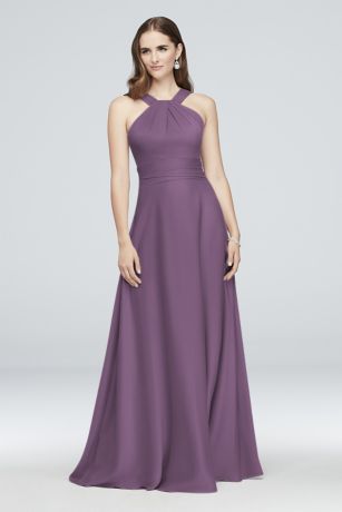 tailor shop custom made High-Neck Satin Crepe Bridesmaid Dress quartz steel blue marine wisteria color bridesmaid dress