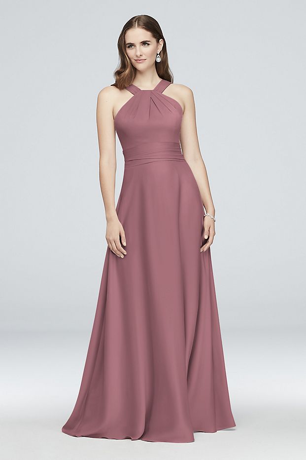 tailor shop custom made High-Neck Satin Crepe Bridesmaid Dress quartz steel blue marine wisteria color bridesmaid dress