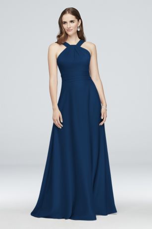 tailor shop custom made High-Neck Satin Crepe Bridesmaid Dress quartz steel blue marine wisteria color bridesmaid dress