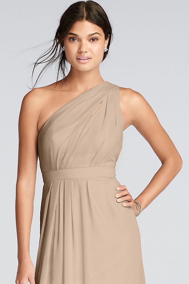 Tailor Shop Custom Made Long One-Shoulder Crinkle Chiffon Dress Biscotti Dusty Sage Dusty Blue Champagne Color Bridesmaid Dress