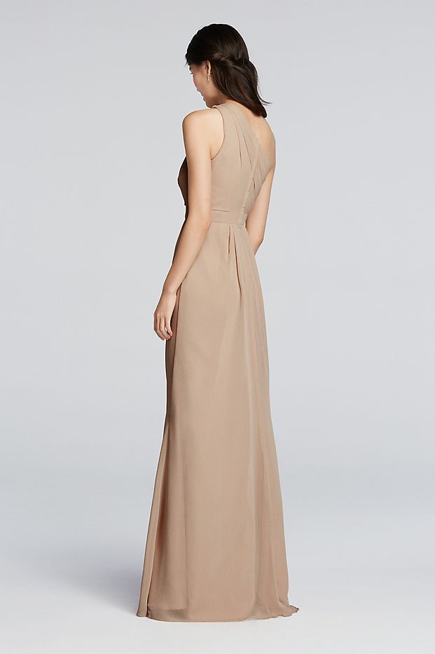 Tailor Shop Custom Made Long One-Shoulder Crinkle Chiffon Dress Biscotti Dusty Sage Dusty Blue Champagne Color Bridesmaid Dress