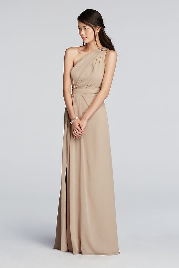 Tailor Shop Custom Made Long One-Shoulder Crinkle Chiffon Dress Biscotti Dusty Sage Dusty Blue Champagne Color Bridesmaid Dress