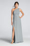 Tailor Shop Custom Made Long One-Shoulder Crinkle Chiffon Dress Mystic Pewter Mint Portobello Mercury Color Bridesmaid Dress