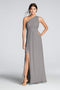 tailor shop custom made Long One-Shoulder Crinkle Chiffon Dress mystic pewter mint portobello mercury color bridesmaid dress