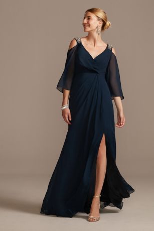 tailor shop custom made Mother of the Bride Dress Chiffon  Gown with Cold Shoulder Beading