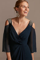 tailor shop custom made Mother of the Bride Dress Chiffon  Gown with Cold Shoulder Beading