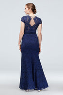 tailor shop custom made Mother of the dress Cap Sleeve Lace Gown with Notch Neckline blue llace dress
