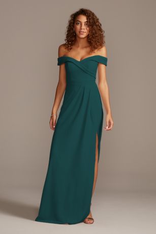 tailor shop custom made Off-the-Shoulder  Crepe Bridesmaid Dress gem green wine bright blue champagne color bridesmaid dress