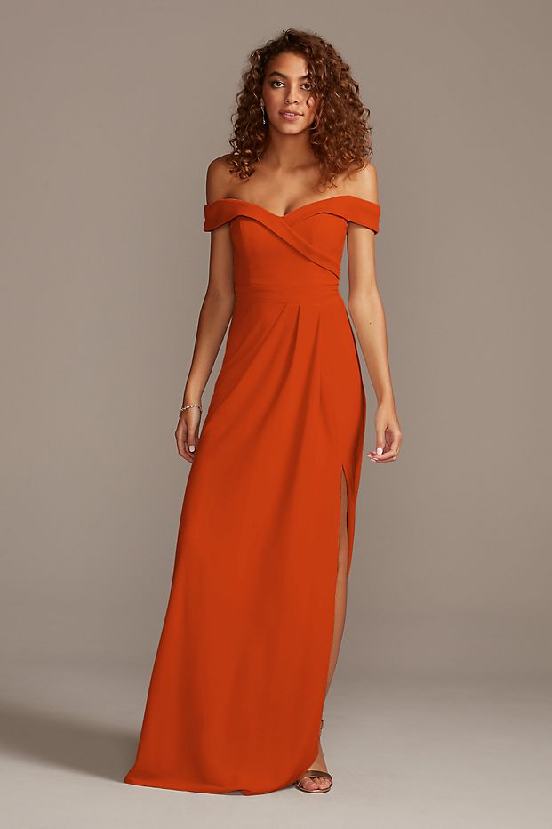 tailor shop custom made Off-the-Shoulder Crepe Bridesmaid Dress orange –  Shenzhen Stephanie Apparel Ltd. Shenzhen Tailor