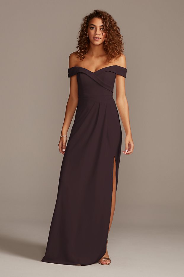 tailor shop custom made Off-the-Shoulder Crepe Bridesmaid Dress orange –  Shenzhen Stephanie Apparel Ltd. Shenzhen Tailor
