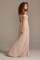 tailor shop custom made Off-the-Shoulder Crepe Bridesmaid Dress orange navy ivory color bridesmaid dress