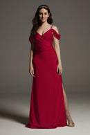tailor shop custom made Shine Bodice Off Shoulder Crepe Bridesmaid Dress plus size bridesmaid  long dress