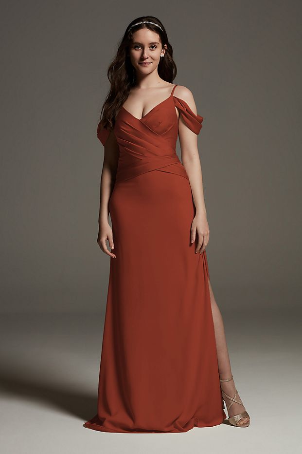 tailor shop custom made Shine Bodice Off Shoulder Crepe Bridesmaid Dress plus size bridesmaid  long dress