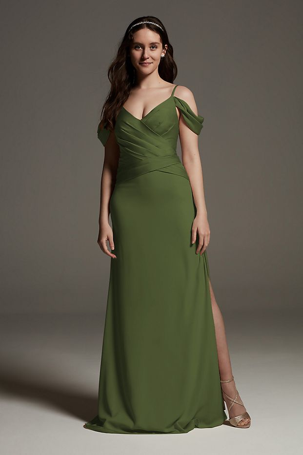 tailor shop custom made Shine Bodice Off Shoulder Crepe Bridesmaid Dress