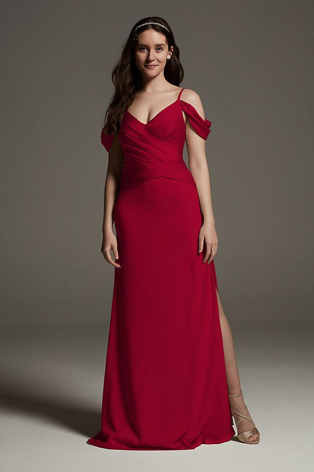 tailor shop custom made Shine Bodice Off Shoulder Crepe Bridesmaid Dress