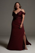 tailor shop custom made Shine Bodice Off Shoulder Crepe Bridesmaid Dress