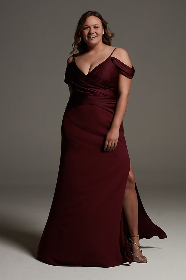 tailor shop custom made Shine Bodice Off Shoulder Crepe Bridesmaid Dress