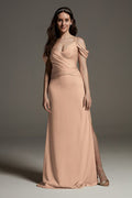 tailor shop custom made Shine Bodice Off Shoulder Crepe Bridesmaid Dress