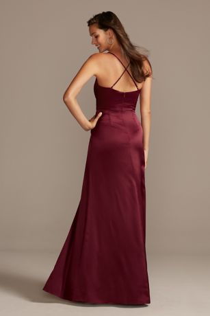 tailor shop custom made Shiny Charmeuse Cowl Neck Slip Dress with Slit  burgundy bridesmaid dresses wedding party dress