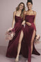 tailor shop custom made Shiny Charmeuse Cowl Neck Slip Dress with Slit  burgundy bridesmaid dresses wedding party dress