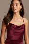 tailor shop custom made Shiny Charmeuse Cowl Neck Slip Dress with Slit  burgundy bridesmaid dresses wedding party dress