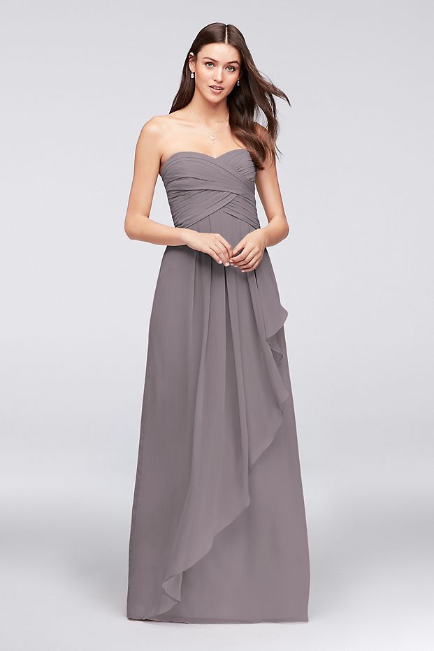 crinkle chiffon dress with cascade skirt David's Bridal Strapless Crinkle Chiffon Dress W/Cascade Skirt Wisteria Wine 10