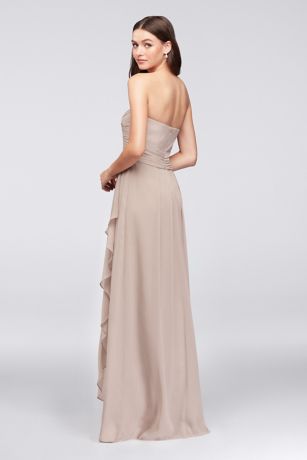 tailor shop custom made Strapless Crinkle Chiffon Dress with Cascade Skirt marigold dusty blue steal blue color bridesmaid dress