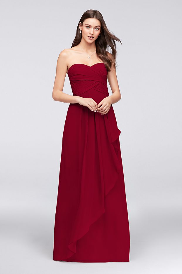 tailor shop custom made Strapless Crinkle Chiffon Dress with Cascade Skirt marigold dusty blue steal blue color bridesmaid dress