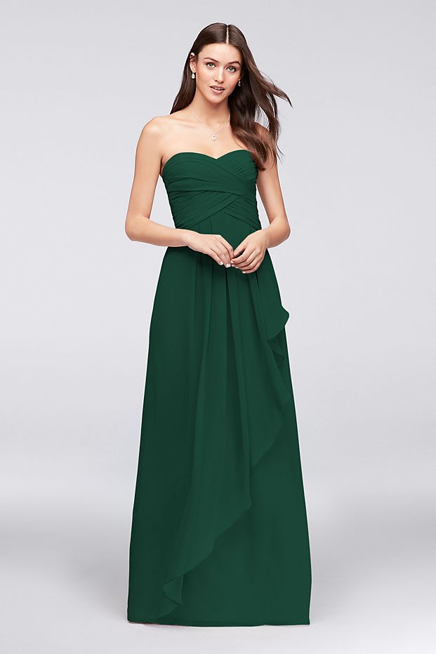 tailor shop custom made Strapless Crinkle Chiffon Dress with Cascade Skirt marigold dusty blue steal blue color bridesmaid dress