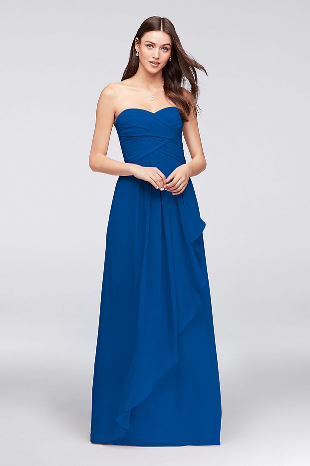 tailor shop custom made Strapless Crinkle Chiffon Dress with Cascade Skirt marigold dusty blue steal blue color bridesmaid dress