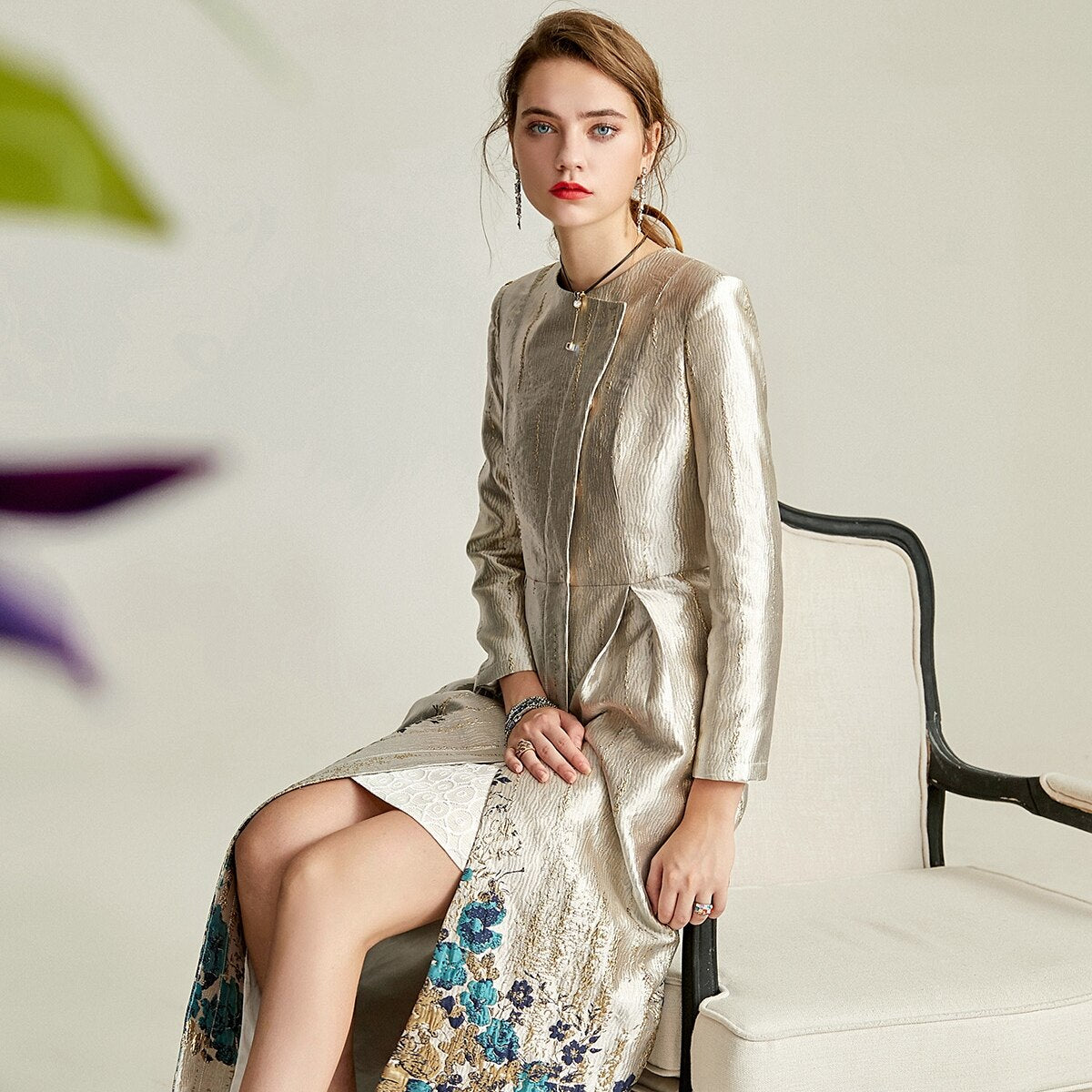 tailor shop custom made dress coat mid-length slim banquet brocade dress mother of the bride dresses plus size  jacquard coat