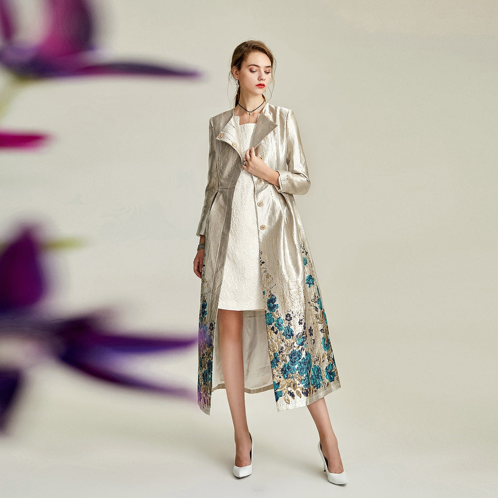 tailor shop custom made dress coat mid-length slim banquet brocade dress mother of the bride dresses plus size  jacquard coat