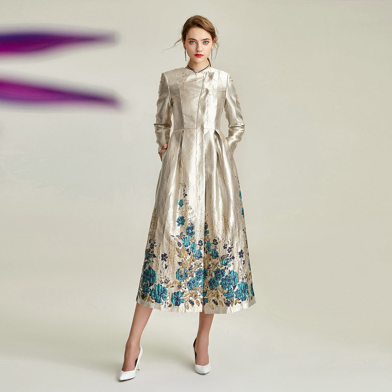 tailor shop custom made dress coat mid-length slim banquet brocade dress mother of the bride dresses plus size  jacquard coat