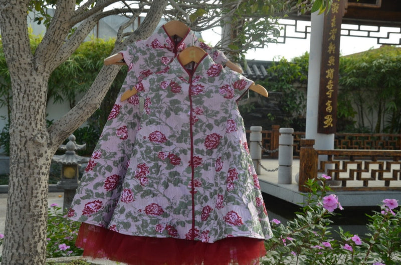 Tailor Shop Custom Made Dress Red Rose Flower Girl Dresses Flower Girl Dresses for Weddings Tulle Dress  Jacquard Girl Dress