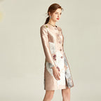 tailor shop custom made pink big flower jacquard weaving temperament brocade long coat  mother of the bride outfit for weddings