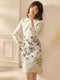 tailor shop custom made pink big flower jacquard weaving temperament brocade long coat  mother of the bride outfit for weddings