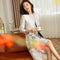 tailor shop custom made pink big flower jacquard weaving temperament brocade long coat  mother of the bride outfit for weddings